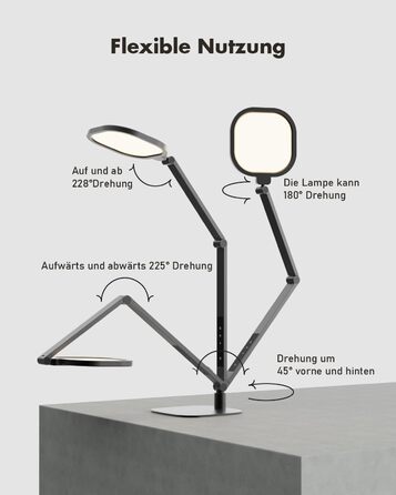 Стійка лампа LED з регулюванням яскравості, захист зору, денне світло, торшер для столу з 3 режимами кольору та сенсорним керуванням/функцією пам'яті, 15W, поворотна, чорна