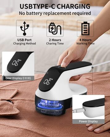 Електричний триммер для одягу Zawaer, 2000 mAh, видалення котушок, 3 швидкості, для одягу та меблів