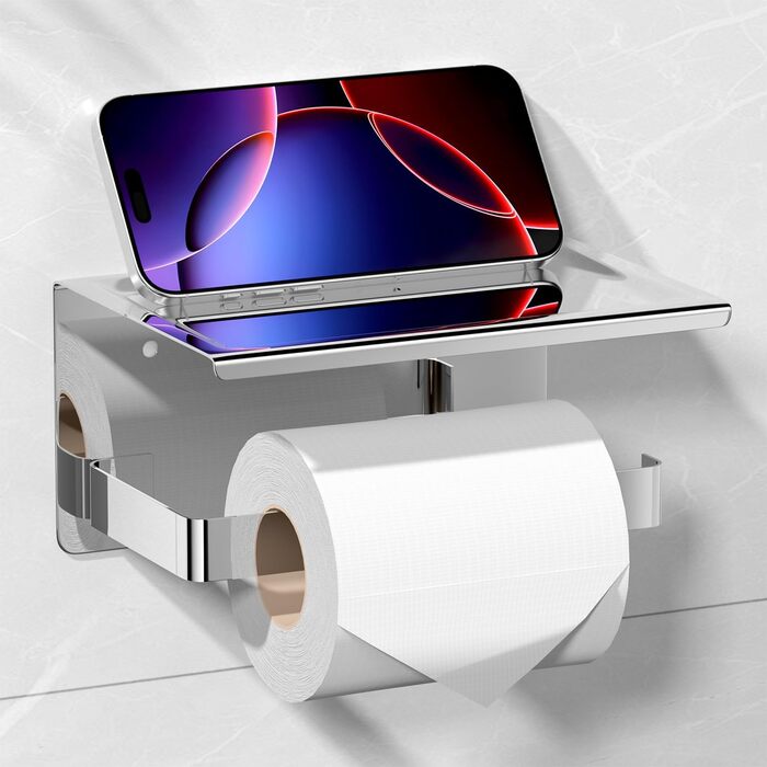 Тримач туалетного паперу HITSLAM без свердління, нержавіюча сталь з полицею, самоклеючий, для ванної кімнати