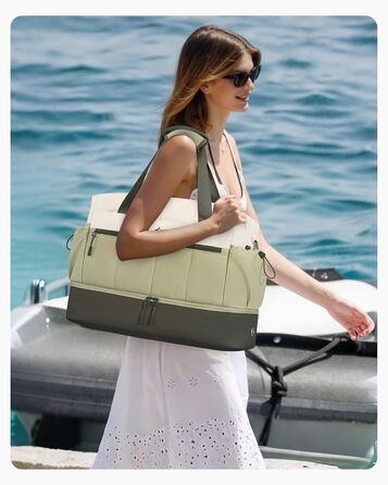 Сумка-валіза LOVEVOOK для жінок, легка, клінічна/лікарняна сумка, дорожня сумка-мішок, валіза ручної поклажі, спортивна сумка з відділенням для взуття (бежевий+світло-зелений+оливковий, M-30L)