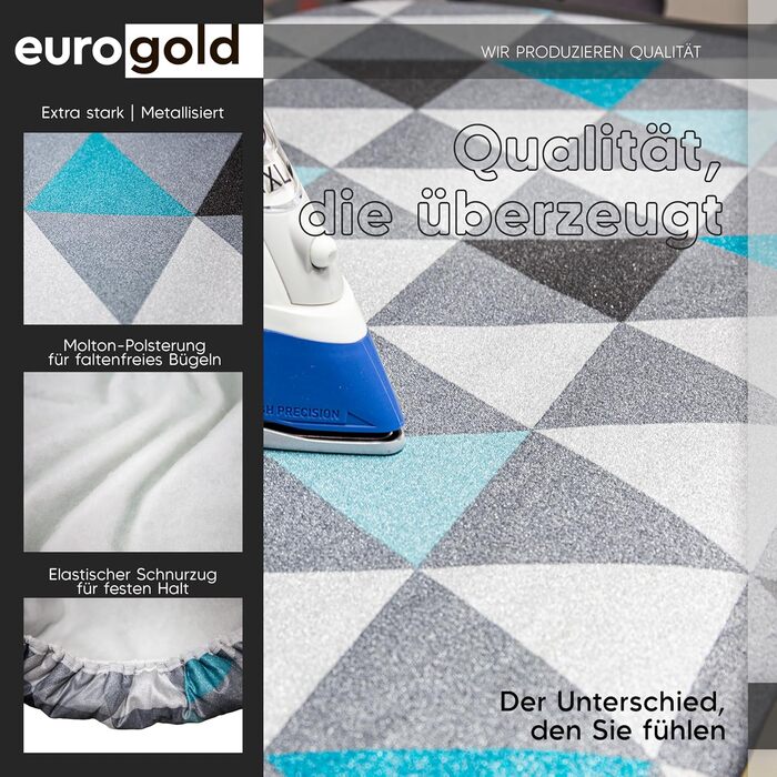 Чохол для прасувальної дошки Eurogold Triangles Laguna L-XL, бавовна, з металізованим покриттям, для парогенераторів, з гумкою, виготовлено в Європі