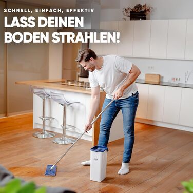 Набір для миття підлоги Formosa 2 з відром з двома відсіками | Плоский моп 360° з мікрофіброю | Віджим без рук + 2 змінні насадки