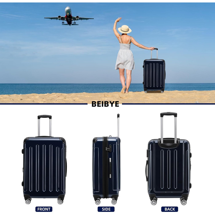 Набір валіз Beibye Zwillingsrollen: Trolley, валіза, сумка, багаж (L, XL, зелений, темно-синій)
