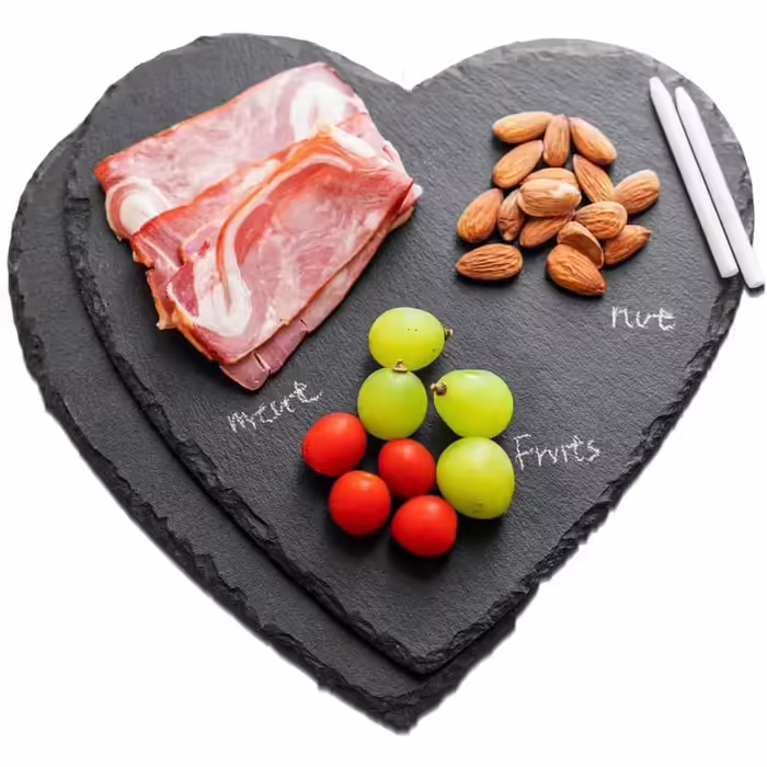 Slate Plates 20cm, Set of 2, Slate Serving Plates, Heart-Shaped Slate Serving Plate with Chalk Marker, Slate Hearts for Serving & Labeling
