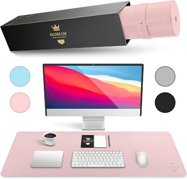 Килимок на стіл HAMZAM з екошкіри 90x40 см - преміум якість, з інтегрованим ковриком для миші (Рожевий)