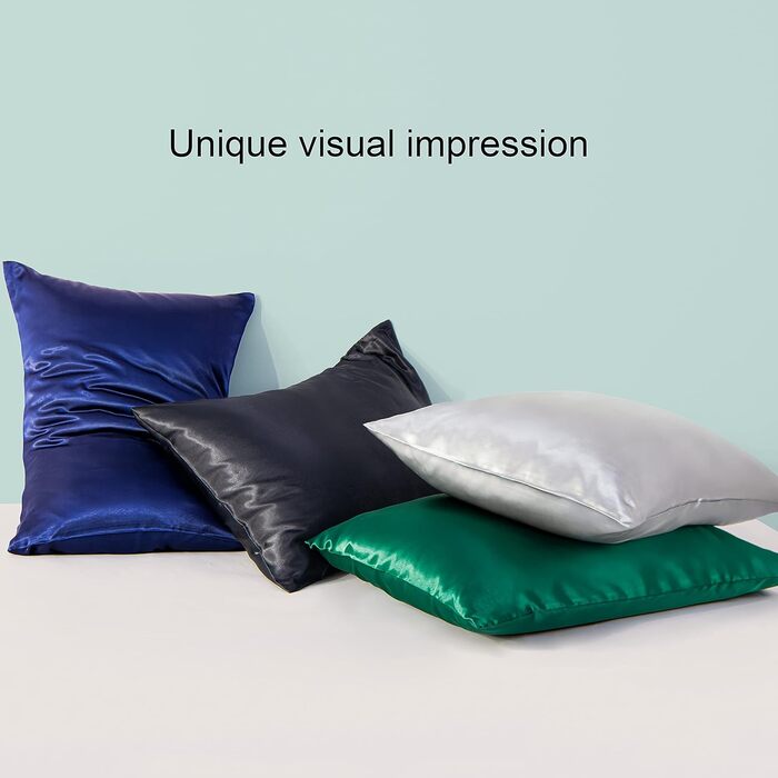 FLXXIE 2 Pack Satin Pillowcases for Skin and Hair, Luxurious and Silky King Size Pillowcases with Hotel Closure, Black, 50 x 90 cm