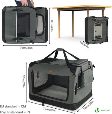 Транспортна переноска для собак та котів VOUNOT, складна, 82x60x60 см XL, сіра