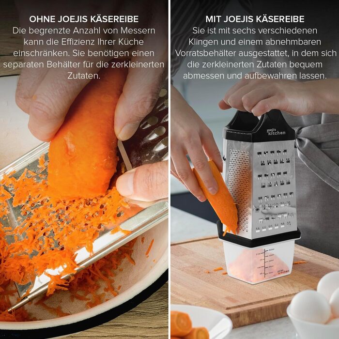 Трка для сиру Joeji's Kitchen з контейнером - 6 сторін, ручна, з нержавіючої сталі, багатоцільова для сиру, овочів та фруктів