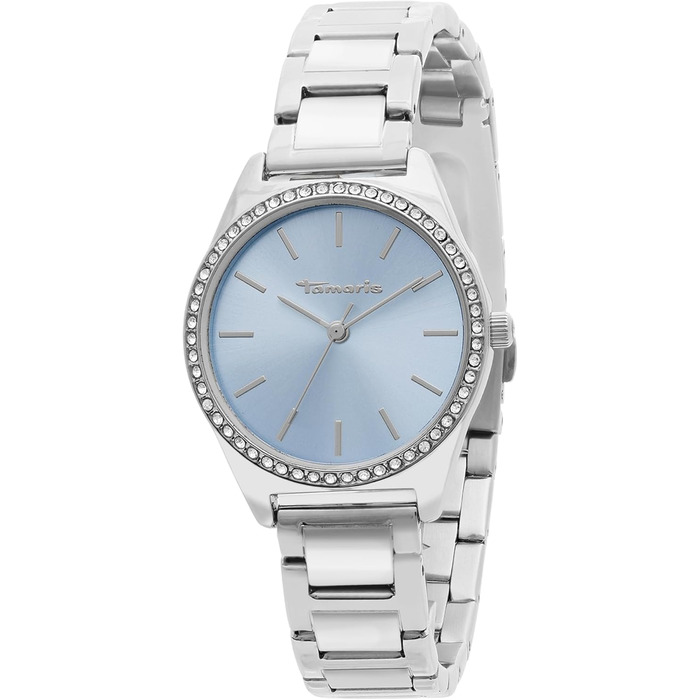 Годинник Tamaris для жінок - Спортивний та елегантний годинник з ремінцем 30 мм (срібло / світло-блакитний, кристали Zirkonia)