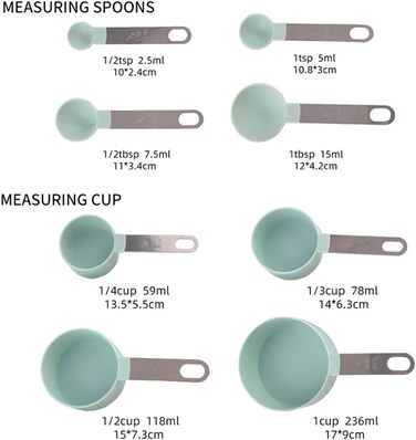 8-Piece Set of Measuring Cups and Spoons, Kitchen Measuring Spoons, Measuring Tools for Cooking and Baking, Durable PP (Color: C, Size: as shown)