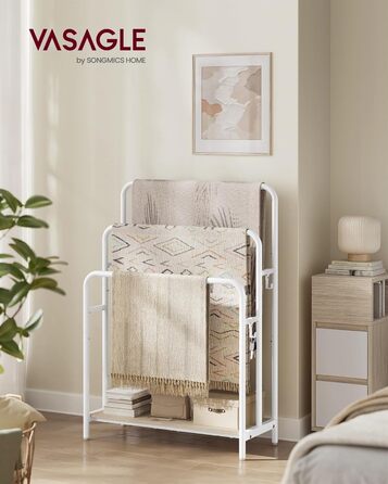 Підставка для рушників VASAGLE, стояча, з 3-ма перекладинами, 70 x 30 x 100 см, 2 гачки, полиця, для рушників, халатів, чорний, LLS019B01