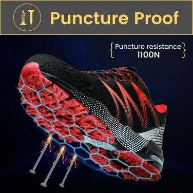 Робочі черевики Nasogetch: легкі, спортивні, з металевим носком, антиковзаючі, дихаючі, розмір 36-48, червоні