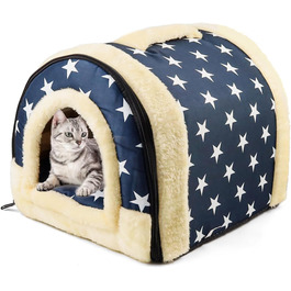 Кіт Хаус Індор, Тепле Гніздо-Печера для Кітів, 2-в-1, Ліжко-Печера для Кітів та Маленьких Собак з Знімним Подушечкою, Прати, 37x32x30 см