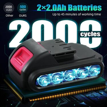 Акумуляторний шуруповерт 21V з акумулятором 2000mAh, 50Nm крутний момент, 25+3 ступені крутного моменту, 2 акумулятори та швидка зарядка, для саду, дому, DIY проектів