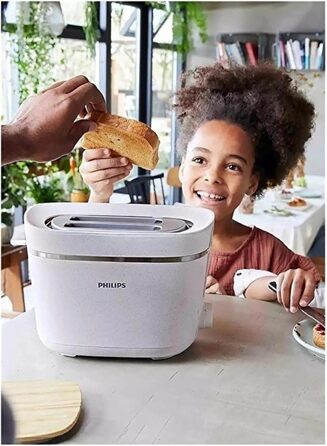 Philips Toaster Eco Conscious Edition - 2 Toast Slots, 8 Levels, Bun Warmer, Defrost Function, Made from Recycled Cooking Oil, Silk White Matt (HD2640/10)