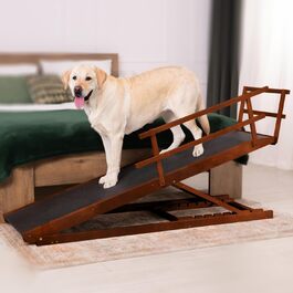 Східці для собак до ліжка з огорожею - для великих собак до 90 кг - регульована висота до 94.5 см - ширина 49.5 см - складаються - антиковзні ручки - з берези - колір натуральний (волоський горіх)