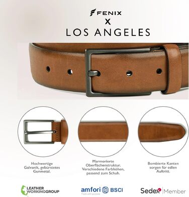 Чоловічий ремінь FENIX LOS ANGELES з нікель-вільною пряжкою, 30 мм, еластичний та регульований, для костюмів та джинсів (Desert Cognac, 85)