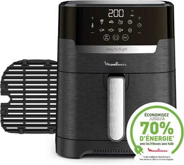 Moulinex Easy Fry & Grill Digital 2-in-1 Oil-Free Fryer XL + Grill, 4.2 l Capacity, Up to 6 People, 8 Programs, Adjustable Temperature, Timer, Air Fryer EZ505810, Black