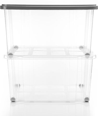 BigDean 4-Piece 60L Storage Box with Lid, Large Steel Grey - Stackable, Robust Box, BPA-Free - Rollable Storage Box with Secure Click Closures - Made in Germany