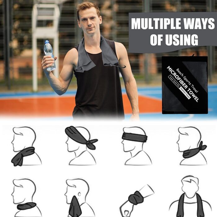 Набір рушників Neerow з мікрофібри (3 шт.): великий (152x76 см), фітнес (80x40 см), маленький (30x30 см), темно-сірий, швидковисихаючі