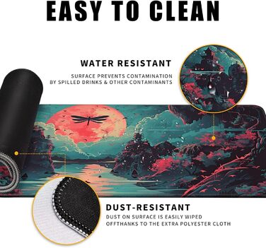 MiaVibte килимок для столу з Японії, Riverside Повний Місяць, ігровий килимок для миші, XL килимок для клавіатури, килимок для комп'ютера/ноутбука, 80 x 30 см, декор столу (Модель 31)