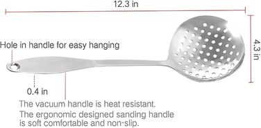 Skimmer Spoon/Strainer Ladle - Stainless Steel - with Sanding Handle - Perforated Style for Kitchen Food - by Cenka (13.2-inch) by CENKA