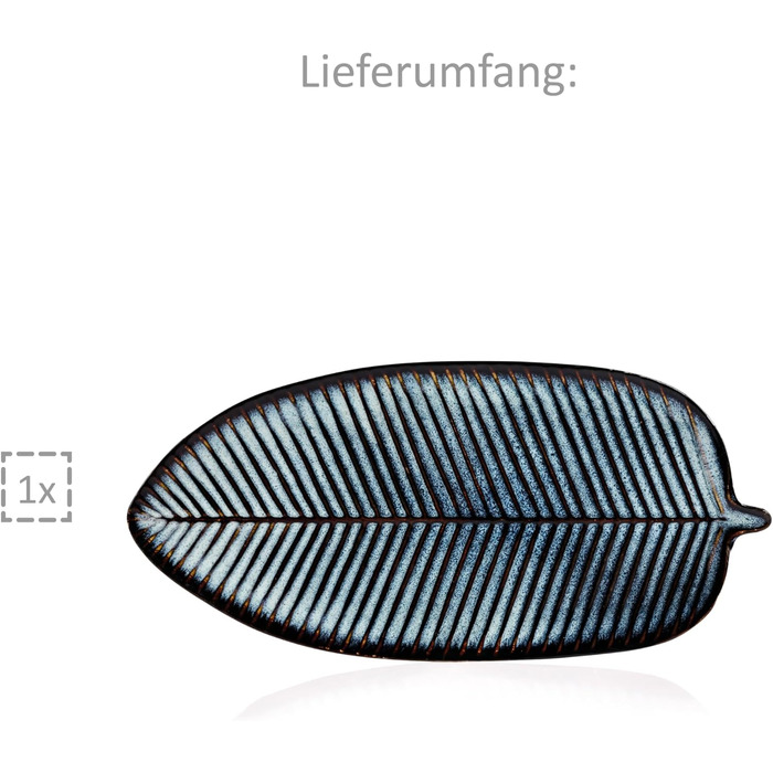 Singer | Tokio Serving Platter, Stoneware Serving Plate in Leaf Design, Oval Plate for Meat, Fish, and Snacks, Dishwasher Safe, Blue Snack Plate with Black Accents | PREMIUM COLLECTION