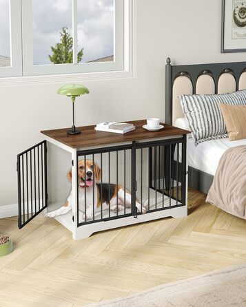 Клітка для собак Hzuaneri, 100 см, дерев'яна, з розсувними дверима, для дому, для маленьких/середніх/великих собак, 100 x 60 x 68 см, білий/коричневий колір