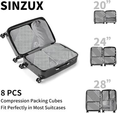 Органайзер для валізи, набір 6 шт. Компресійні кубики для пакування, органайзер для подорожей, сірий (8 шт.)