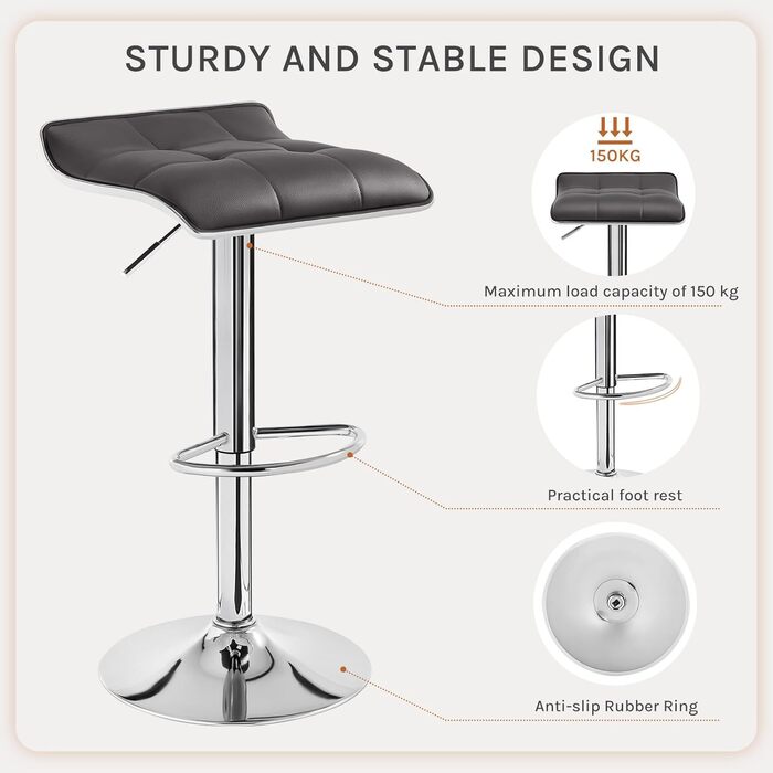 WOLTU Adjustable Bar Stools 2-Pack - Metal Frame, 360° Swivel, Footrest, Faux Leather - Perfect for Bar, Kitchen, Counter, Cafe