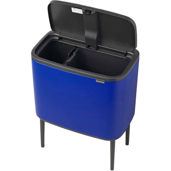 Сміттєвий відер Brabantia Bo Touch Bin 36 л, металевий, з двома внутрішніми відрами (11 л + 23 л), Mineral Powerful Blue, 54 x 32 x 68 см
