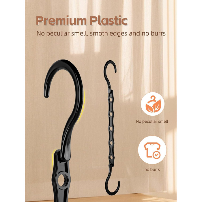 10 шт. Крючки для одягу House Day, чорні, з антиковзким покриттям, для шафи, економія місця, 23.5 см