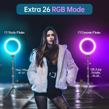MICCYE кільцева лампа з штативом 10 дюймів RGB, загальна висота 180 см, для відео, макіяжу, фотографії