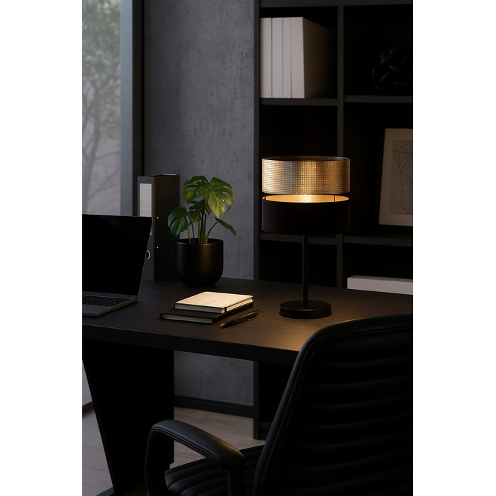 Настільна нічна лампа з ажурним золотистим абажуром, патрон E27, LED