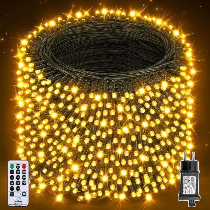 Гірлянда святкова на ялинку, для декору приміщень та вулиці - 80м, 800 LED, з пультом, таймером, вологостійка, 8 режимів, тепле біле світло, для вечірки, саду, декору на Новий Рік