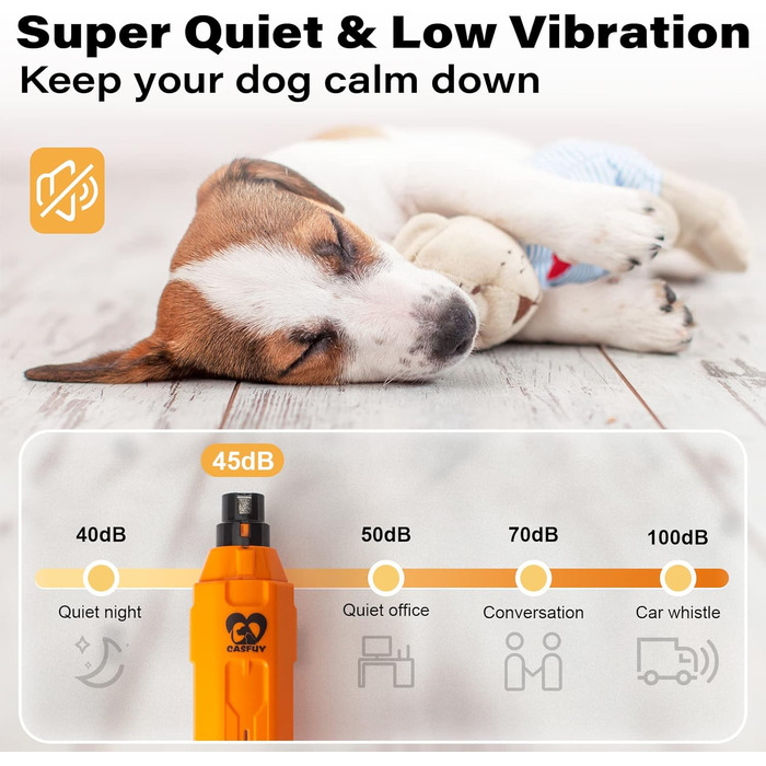 Електричний точилка для кігтів собак Casfuy 6-ступінчатий - тихий, перезаряджуваний, для великих, середніх та малих собак, помаранчевий