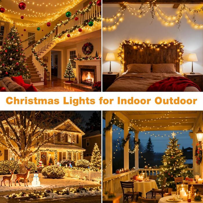 Льо́хка гірлянда BTfarm 20M з 200 LED, зовнішнє живлення, пульт дистанційного керування, таймер, для дому та саду, 8 режимів, IP65, тепле біле світло, чорний кабель 30м