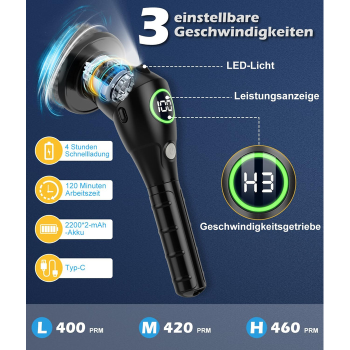 WADEO Electric Cleaning Brush, 17-in-1 Electric Cleaning Brush with Replaceable Brush Heads and Adjustable Handle, Electric Scrub Brush for Bathroom, Kitchen, Car, Tiles, Floor (Black)