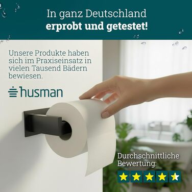 Тримач для туалетного паперу husman® з полицею, без свердління, матовий чорний, нержавіюча сталь