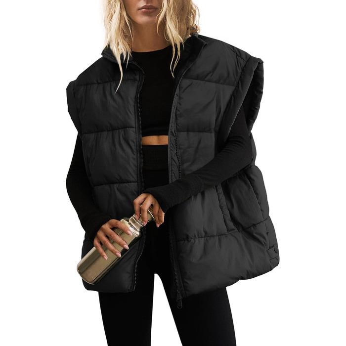 Жіноча велика пухова жилетка SenSeryse, стегана, з блискавкою, об'ємні куртки, верхній одяг з кишенями, чорна