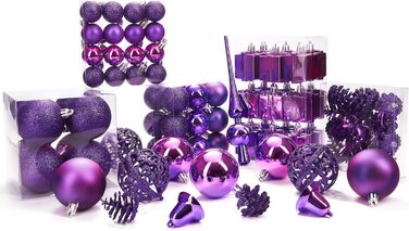 Набір прикрас на ялинку BRUBAKER 101 шт. з верхівкою, кремово-білий, фіолетовий