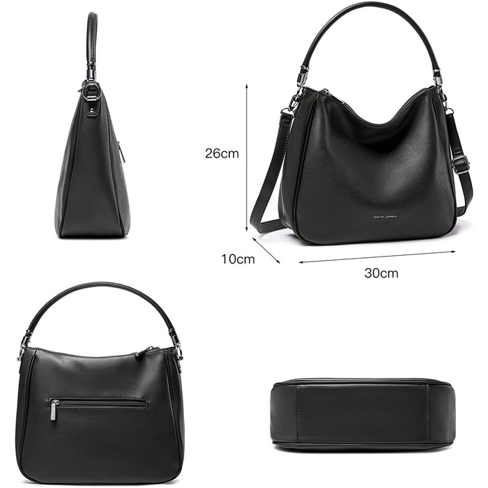 Сумка жіноча David Jones Hobo середнього розміру, чорна - м'яка екошкіра, сумка-шопер з довгими ручками, повсякденна