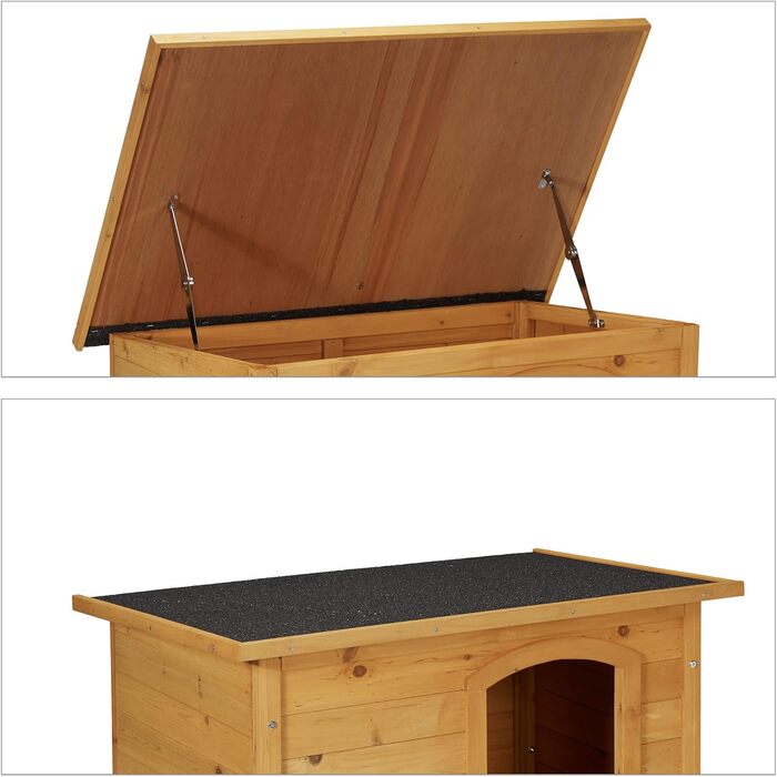 Будка для собак Relaxdays, 58 x 86 x 58 см, дерев'яна, вологостійка, для вулиці, натуральний колір/чорний