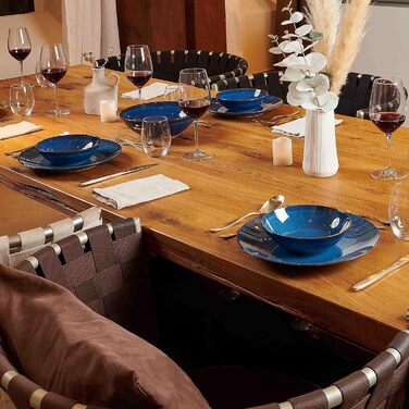 MÄSER 931946 Ossia Dinnerware Set for 6 People in Mediterranean Vintage Style, 12-Piece Modern Tableware Set with Soup Bowls and Dinner Plates, Royal Blue, Stoneware