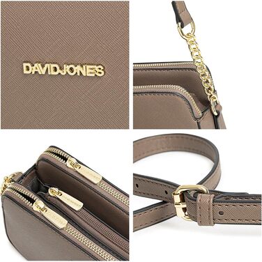 Сумка кросбоді David Jones жіноча Taupe Braun - PU шкіра, 3 відділення, елегантна, на плече для міста та вечірок