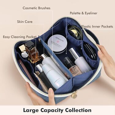 Косметичка для подорожей з великою місткістю, водонепроникна, з прозорими роздільниками, блакитна з квітковим принтом