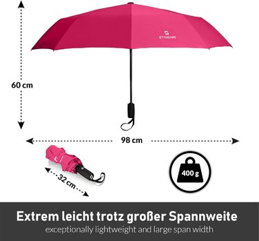 Стійкий до вітру парасолька STYNGARD OSLO Pink: захист від дощу до 140 км/год, автоматичне відкриття, тефлонове покриття
