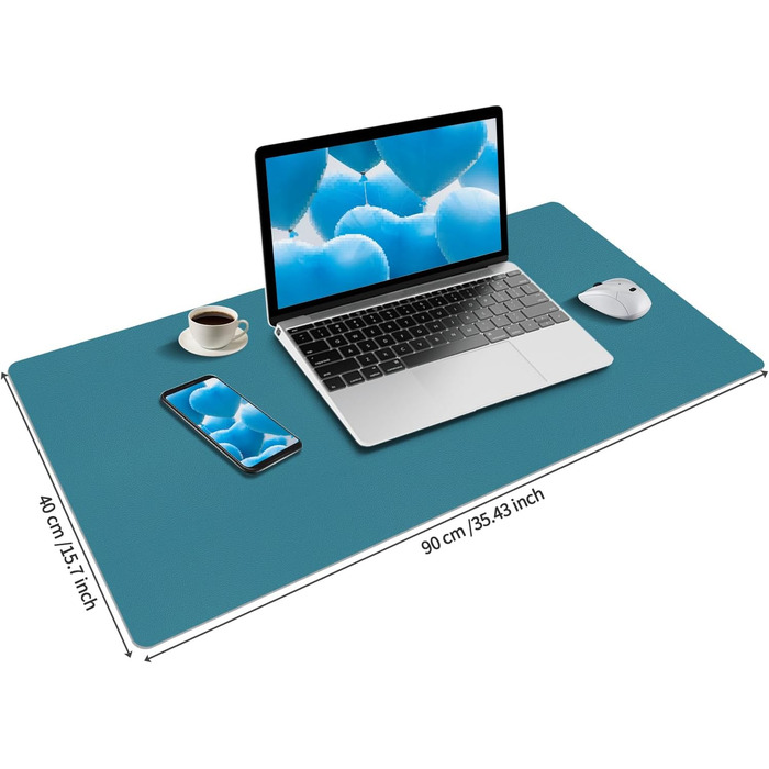 Підкладка на стіл 80x40 см з PU-шкіри, килимок для миші, захист столу, антиковзаюча підкладка для офісу та дому (Хimmelblau, 80 x 40 см)