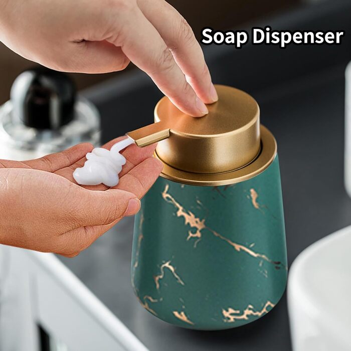 Набір аксесуарів для ванної кімнати: 4 предмети з ефектом темного зеленого мармуру (дозатор мила, тримач для зубних щіток, стакан, мильниця)