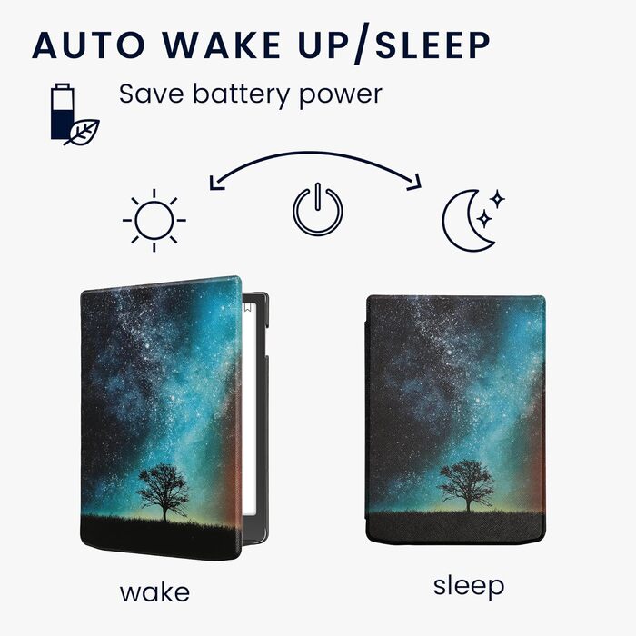 Чохол-книжка kwmobile для Pocketbook InkPad 4 / Color 3 / Color 2 / Vivlio InkPad 4 / InkPad Color 3 - Чохол для eReader, Magnolien Taupe Weiß Blaugrau (Галактика, Дерево, Поле, Синій, Сірий, Чорний)